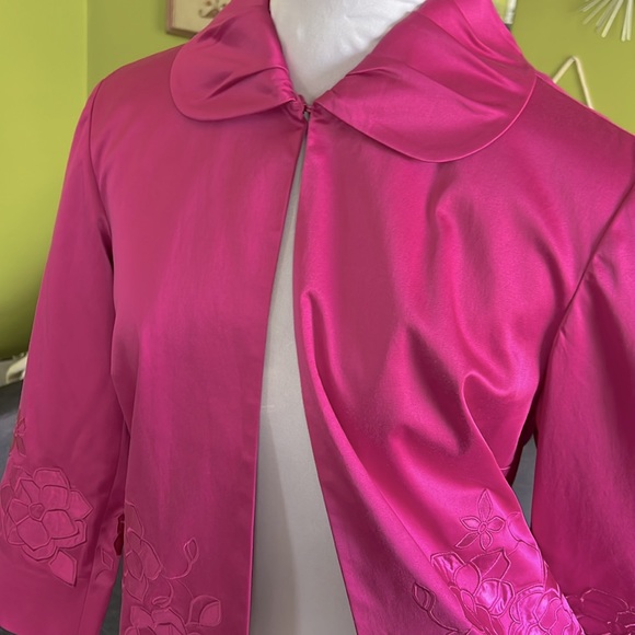 Chico’s | Satin Jacket | 3/4 Sleeves | Embroidered - Picture 2 of 10